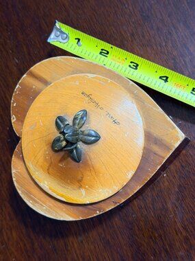 Heart-Shaped Wooden Trinket Box With Brass Flower Lid Hart Michigan Design Vinta